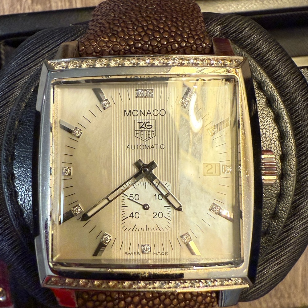 TAG Heuer Monaco with Brown Strap and Silver Face